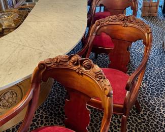 Set of 6 Antique style carved dining chairs w arms