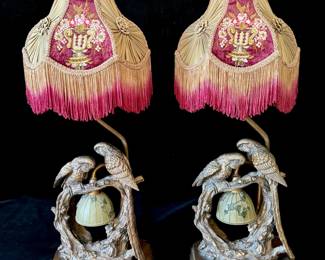 Pair of Victorian style Parrot lamps - double lighting above and below