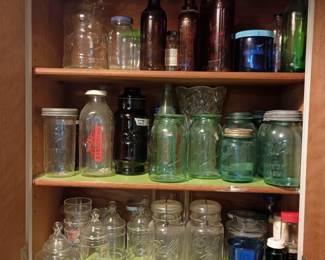 Ball jars, blue and clear