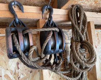 Antique Wooden Block  and Tackle