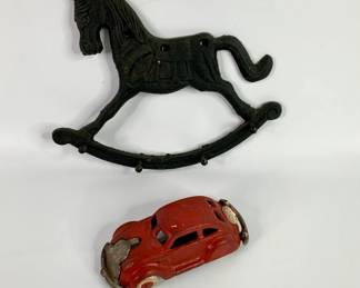 Hubley Cast Iron Toy Car & Metal Rocking Horse