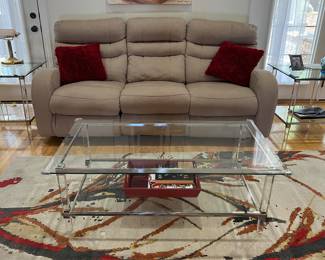 Glass and lucite coffee table and end tables