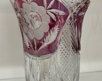 Hofbauer style etched glass vase