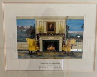 Framed holiday cards signed by President George W. Bush and First Lady Laura Bush