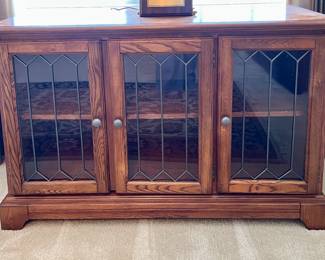 Media cabinet with leaded glass doors