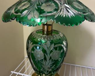 Dresden style cut glass crystal and brass lamp