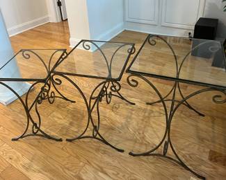 Wrought iron and glass nesting tables