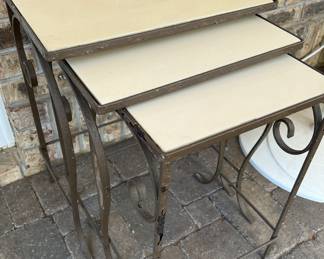 Vintage metal nesting tables with tile tops