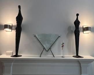 Abstract metal man and woman statues (approx. 24")