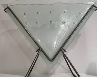 Glass and metal triangle vase
