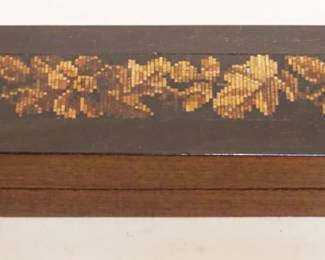 1106	ANTIQUE INLAID MINIATURE COVERED BOX, APPROXIMATELY 6 1/2 IN X 1 1/2 IN X 1 IN H
