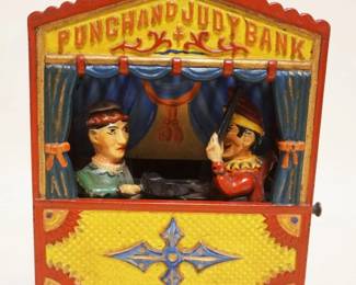 1087	ANTIQUE CAST IRON MECHANICAL *PUNCH  & JUDY*, APPROXIMATELY 2 1/4 IN X 6 1/4 IN X 7 1/2 IN
