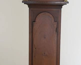 1196	ANTIQUE MAHOGANY TALL CASE CLOCK, BRASS FACE, CHARLES LUNAR ABERDEEN, CASE HAS LABEL, BONNET HAS VENEER LOSS, APPROXIMATELY 10 IN X 19 IN X 84 IN H
