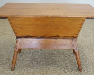 1199	ANTIQUE PINE DOVETAILED DOUGH BOX ON TURNED SPLAY LEGS, APPROXIMATELY 24 IN X 24 IN X 28 IN H
