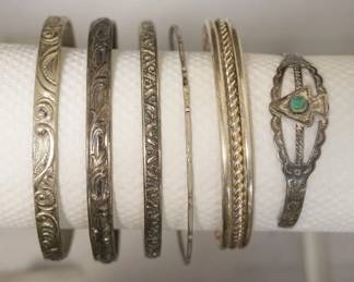 1250	STERLING SILVER BRACELET ASSORTMENT, INCLUDING MEXICO AND TURQUOISE, 2.0 TOZ

