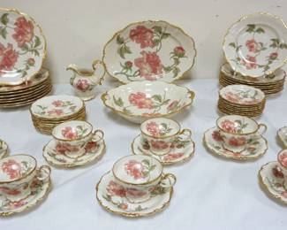 1004	ROSENTHAL GERMAN *POMPADOUR* SERVICE FOR 8 CHINA SET, INCLUDING 8 TEA CUPS AND SAUCERS, 85 1/4 IN BOWLS, 8 8 1/2 IN BOWLS, 8 6 1/4 IN PLATES, 8 10 1/4 IN PLATES, CREAMER, 9 1/2 IN X 13 IN PLATTER AND 11 IN SERVING BOWL
