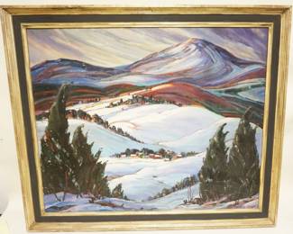1128	FLOYD WESLEY BROOME OIL PAINTING ON CANVAS, LANDSCAPE, SOME PAINT LOSS, APPROXIMATELY 33 IN C 39 IN OVERALL
