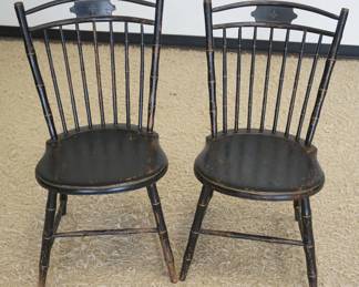 1200	PAIR OF ANTIQUE WINDSOR CHAIRS WITH EBONIZED FINISH AND STENCILING
