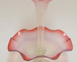1017	VICTORIAN CRANBERRY OPALESCENT BLOWN ART GLASS EPERGNE, APPROXIMATELY 12 1/2 IN H
