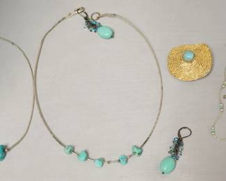 1224	3 TURQUOISE NECKLACES, PR. EARRINGS AND HATTIE CARENGIE PIN
