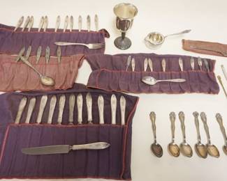 1069	GROUP OF ASSORTED SILVER PLATE FLATWARE, CHALICE AND SEVING PIECES
