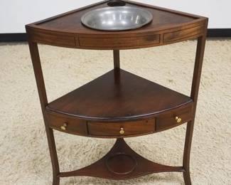 1194	ANTIQUE FEDERAL MAHOGANY ONE DRAWER CORNER WASH STAND W/PEWTER INSERT, APPROXIMATELY 24 IN X 17 IN X 32 I HIGH

