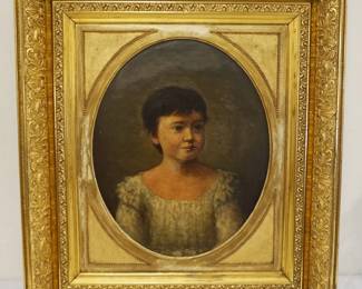 1140	FRAMED ANTIQUE OIL PAINTING ON CANVAS, PAINTING OF YOUNG WOMAN, APPROXIMATELY 29 IN X 33 IN OVERALL
