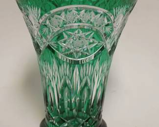 1049	BOHEMIAN GLASS EMERALD GREEN CUT TO CLEAR VASE, APPROXIMATELY 8 1/2 IN H
