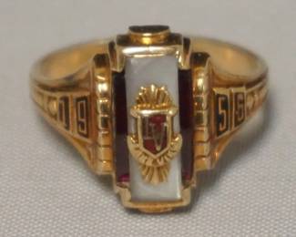 1219	SPIES BROS 10K 1956 SCHOOL RING, MARKED LV, SIZE 6.5, 3.04 DWT WITH STONES
