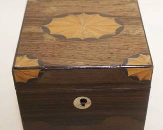 1105	ANTIQUE ROSEWOOD INLAID TEA CADDY, APPROXIMATELY 4 1/2 IN X 4 1/2 IN X 4 IN H

