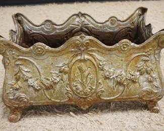 1174	ORNATE CAST METAL VICTORIAN GARDEN PLANTER, SOME LOSS TO TOP EDGE, APPROXIMATELY 21 IN X 11 IN X 12 IN HIGH
