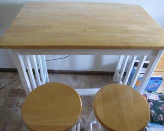 Small, Portable Wood Table w/ 2 matching Stools