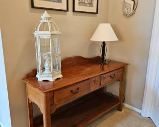 Art, lamp & mirror available, SOLD-Ethan Allen Country Crossing sofa table, White lantern