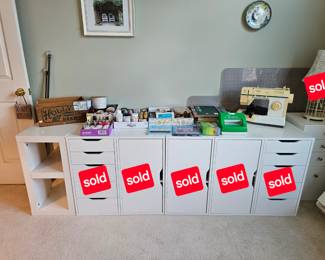 $16 IKEA Kallax Cube shelf, $30 White 4 drawer cabinet w/ file drawer. 
SOLD-(5) Drawer Cupboards Cupboards, birdhouse lamp