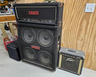 $90 Crate Amplifier G 1500, $90  Crate Speaker Cabinet GC4125, $40 Peavey Back Stage Amp.