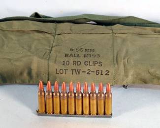 5.56mm Ammo, Approx 90 Rds, In 10-Rd Clips, In Bandolier