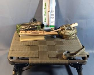 HS Strut Turkey Hunting Seat, Hurricane Turkey Box Call In Hunter's Specialties Camo Case, Cody Slate Turkey Calls, Qty 2, In HS Strut Combo Camo Pack With Striker, And Woodhaven Strike Three Striker In Pkg
