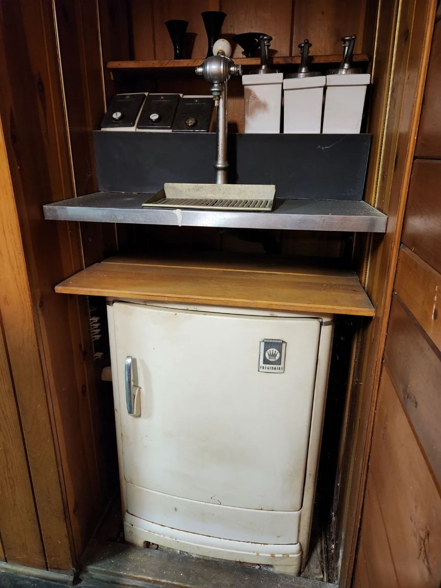 Vintage 50s Soda Fountain and small  refrigerator 