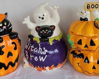 3 Halloween Cat Cookie Jars