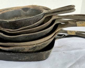  004 Wagner Ware Cast Iron Skillets 7 Total