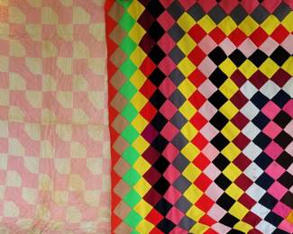 Handmade Quilt Topper  Pink  Rainbow Colors