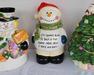 1 Christmas Tree And 2 Snowmen Cookie Jars