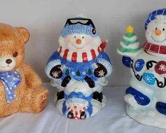 Teddy Bear And Snowmen Cookie Jars