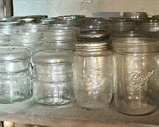 45 Clear Glass Mason  Ball Jars In Basement 