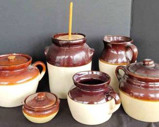 TwoToned Brown Glazed Pottery 6 Pieces