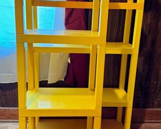 Two MCM Yellow Plastic Modular Shelving Units Easy To Disassemble