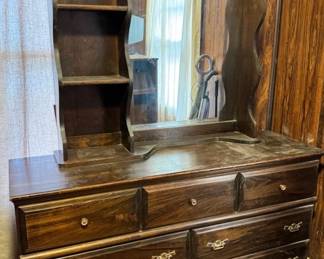 Vintage Dresser With Mirror And Shelves