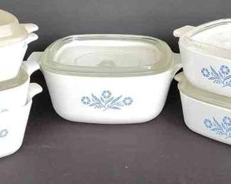 Three 1Quart Corning Ware Casserole Dishes With Lids And Four Small Baking Dishes