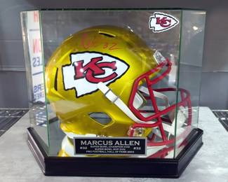 Marcus Allen (HOF) Kansas City Chiefs Autographed Helmet, Beckett COA Sticker, In Display Case