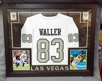Darren Waller Las Vegas Raiders Autographed Jersey With Beckett COA Card And Stickers, Framed Under Glass With Photos, 43.5" Wide x 35.5" Tall
